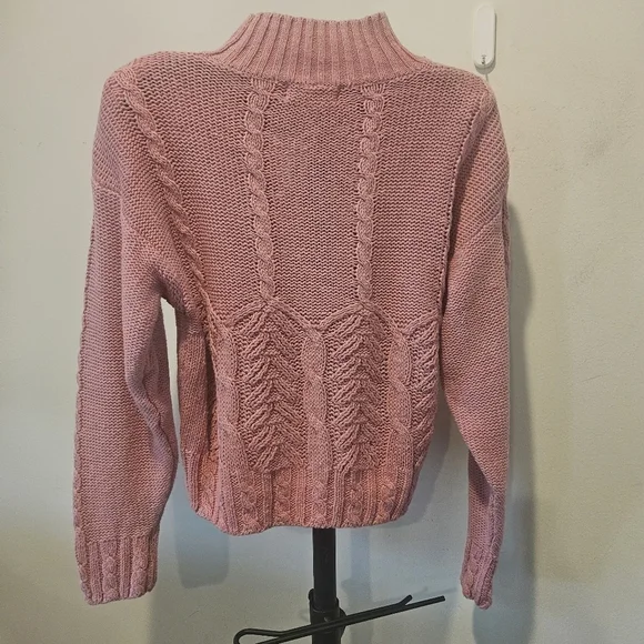 IDIOMS VINTAGE 80s WOMEN'S PINK CHUNKY CABLE KNIT TURTLENECK SWEATER SIZE MEDIUM - Picture 7 of 9